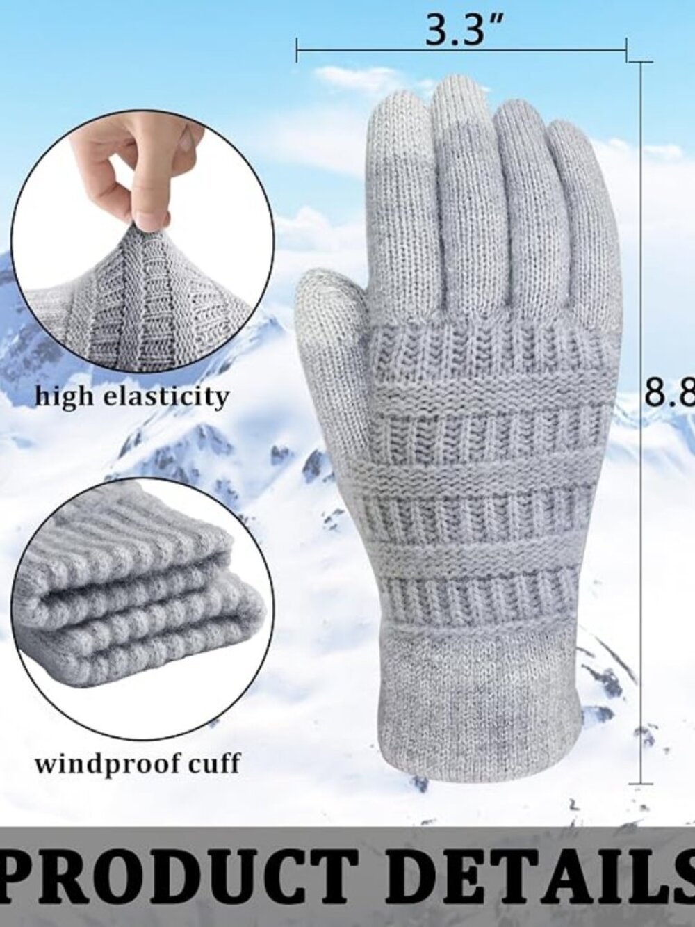 REACH STAR 2 Pairs Winter Gloves for Women, Touch Screen Warm Knit Thermal Glove
